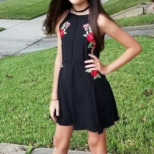 Gianni Bini GB Girls Black Skater Dress with Rose Embroidery 🌹